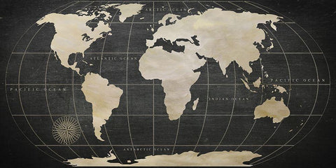 Vintage World Map Black Ornate Wood Framed Art Print with Double Matting by Nan