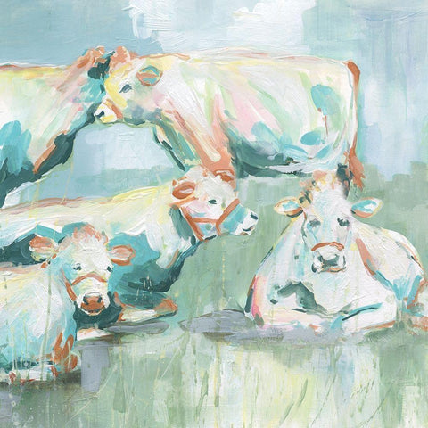 Bovine Busy Bodies White Modern Wood Framed Art Print by Robinson, Carol