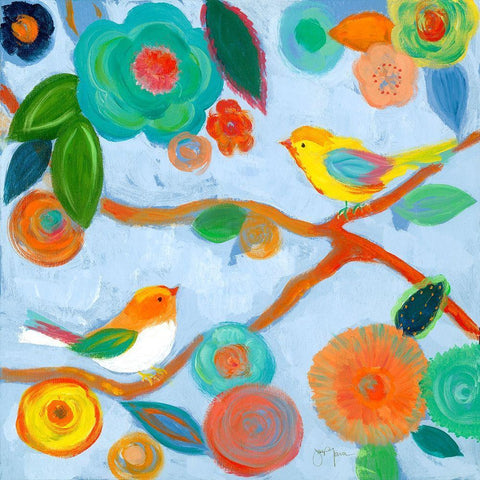 Birds and Whimsy I White Modern Wood Framed Art Print with Double Matting by Tava Studios