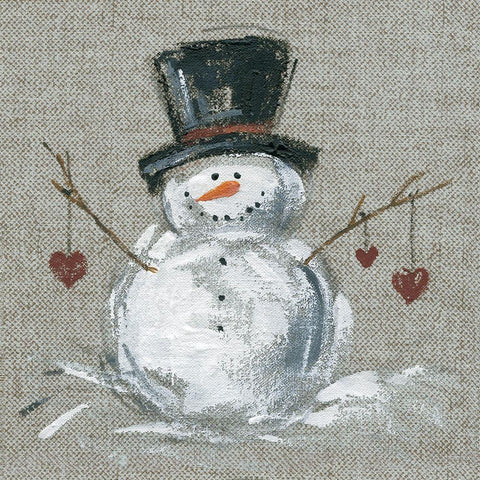 Linen Snowman II Gold Ornate Wood Framed Art Print with Double Matting by Robinson, Carol