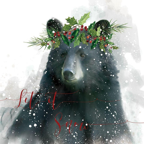 Let It Snow Bear Black Modern Wood Framed Art Print with Double Matting by Robinson, Carol