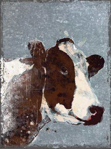 Cow on Galvanized Metal White Modern Wood Framed Art Print with Double Matting by Robinson, Carol