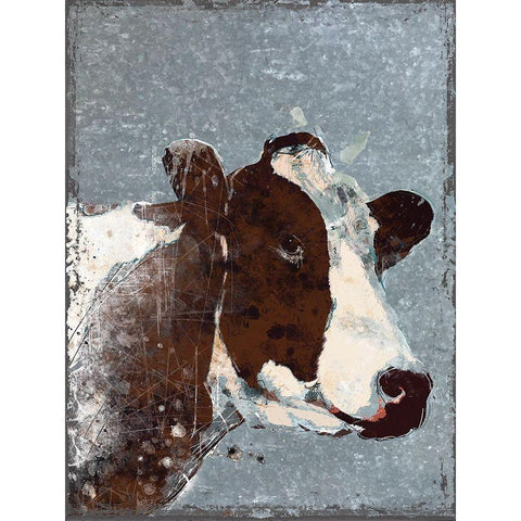 Cow on Galvanized Metal White Modern Wood Framed Art Print by Robinson, Carol