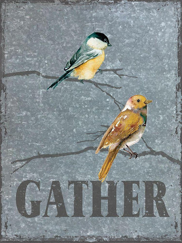 Gather on Galvanized Metal Black Ornate Wood Framed Art Print with Double Matting by Robinson, Carol