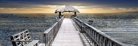 Honduras Pier White Modern Wood Framed Art Print with Double Matting by Carpentieri, Natalie