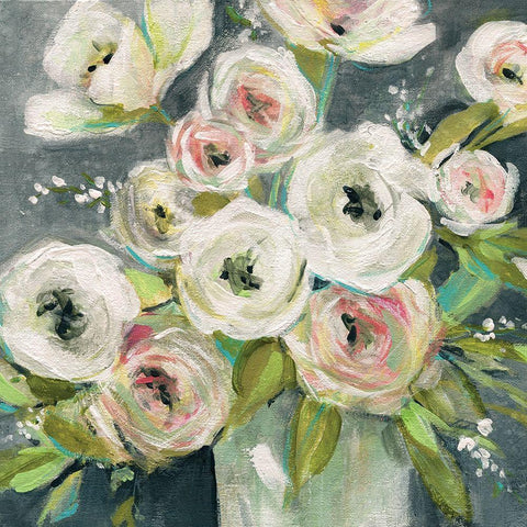 Summer Ranunculus White Modern Wood Framed Art Print with Double Matting by Robinson, Carol