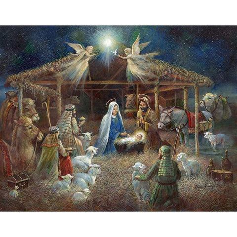 The Nativity Gold Ornate Wood Framed Art Print with Double Matting by Manning, Ruane