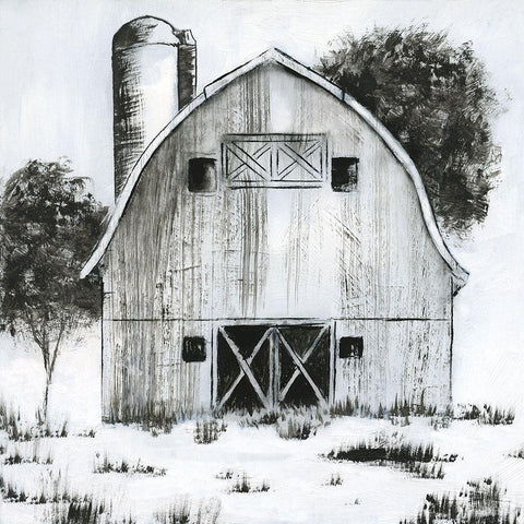 Black and White Barn I White Modern Wood Framed Art Print with Double Matting by Nan