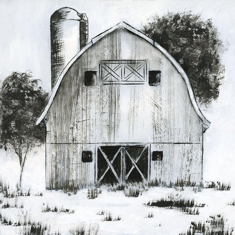 Black and White Barn I Black Modern Wood Framed Art Print with Double Matting by Nan