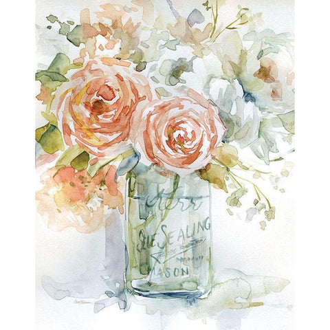 Cabbage Roses II Gold Ornate Wood Framed Art Print with Double Matting by Robinson, Carol