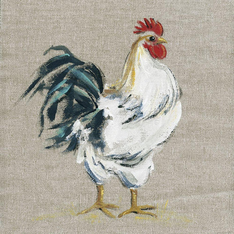 Linen Rooster I Gold Ornate Wood Framed Art Print with Double Matting by Robinson, Carol