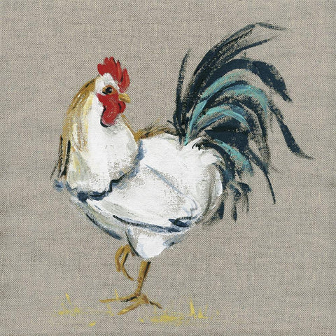 Linen Rooster II Gold Ornate Wood Framed Art Print with Double Matting by Robinson, Carol