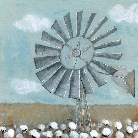 Mill Creek Farm Windmill White Modern Wood Framed Art Print by Tava Studios