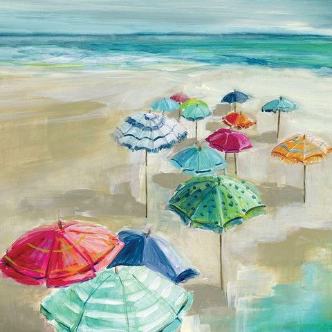 Umbrella Beach I White Modern Wood Framed Art Print by Robinson, Carol