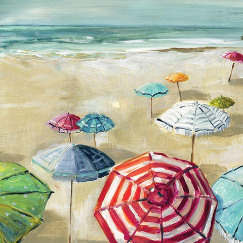 Umbrella Beach II White Modern Wood Framed Art Print by Robinson, Carol