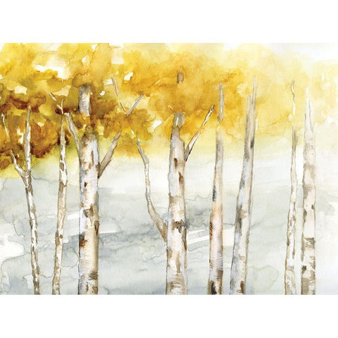 Golden Trees White Modern Wood Framed Art Print by Nan