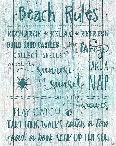 Beach Rules Black Ornate Wood Framed Art Print with Double Matting by Carpentieri, Natalie