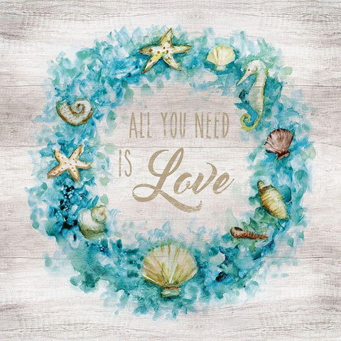 Love Beach Wreath White Modern Wood Framed Art Print with Double Matting by Nan