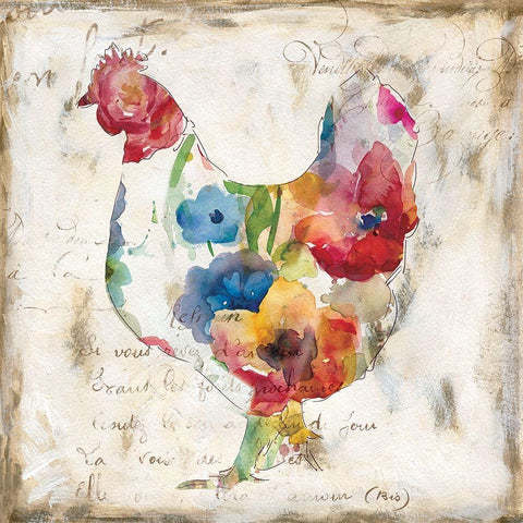 Flowered Hen White Modern Wood Framed Art Print by Robinson, Carol