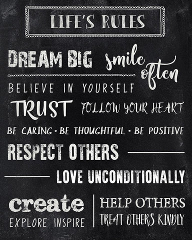 Chalkboard Rules White Modern Wood Framed Art Print with Double Matting by CAD DESIGNS