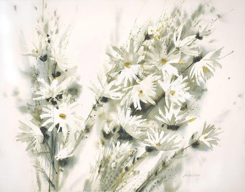 Daisy Spray White Modern Wood Framed Art Print with Double Matting by Bjorkland, George