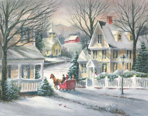 Village Sleigh White Modern Wood Framed Art Print with Double Matting by Bjorkland, George