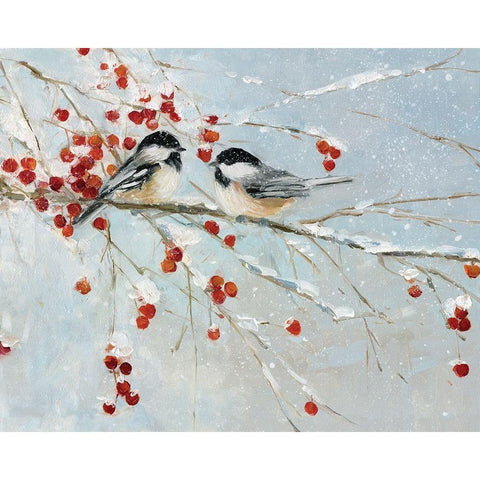 Chickadees in Winter Black Modern Wood Framed Art Print with Double Matting by Swatland, Sally