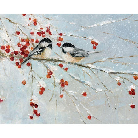Chickadees in Winter Gold Ornate Wood Framed Art Print with Double Matting by Swatland, Sally