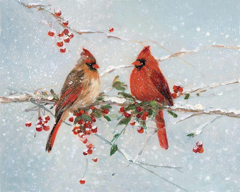 Cardinals in Winter Black Ornate Wood Framed Art Print with Double Matting by Swatland, Sally