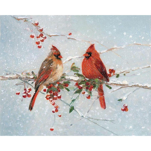 Cardinals in Winter Gold Ornate Wood Framed Art Print with Double Matting by Swatland, Sally