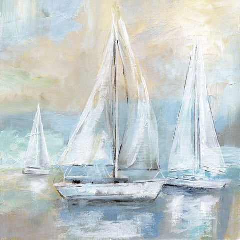 Sail Away White Modern Wood Framed Art Print with Double Matting by Nan