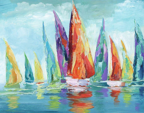 Fine Day Sailing I White Modern Wood Framed Art Print with Double Matting by Nan