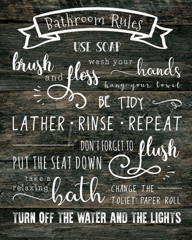 Bathroom Rules White Modern Wood Framed Art Print with Double Matting by CAD DESIGNS