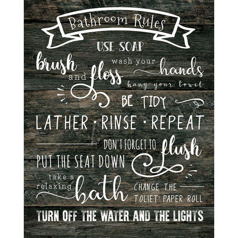 Bathroom Rules Black Modern Wood Framed Art Print by CAD DESIGNS