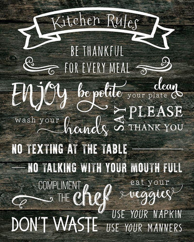 Kitchen Rules White Modern Wood Framed Art Print with Double Matting by CAD DESIGNS