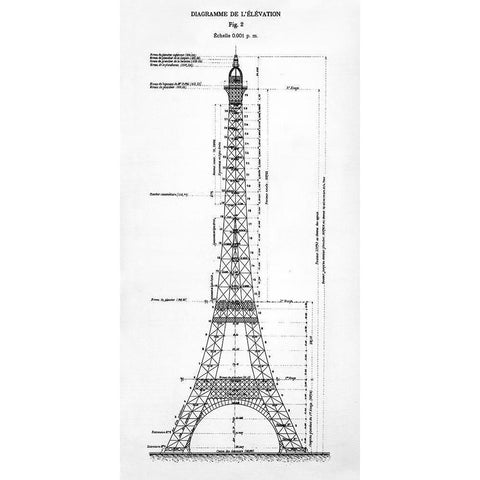 Eiffel Elevation Gold Ornate Wood Framed Art Print with Double Matting by Donovan, Kelly