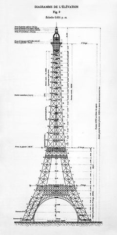 Eiffel Elevation Black Ornate Wood Framed Art Print with Double Matting by Donovan, Kelly
