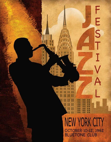 1962 Jazz in New York White Modern Wood Framed Art Print with Double Matting by Knutsen, Conrad