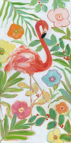 Flamingo Party I White Modern Wood Framed Art Print with Double Matting by Swatland, Sally