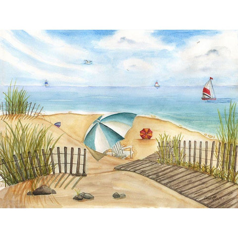 Beach Interlude White Modern Wood Framed Art Print by Halm, Carol