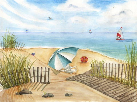 Beach Interlude Black Ornate Wood Framed Art Print with Double Matting by Halm, Carol