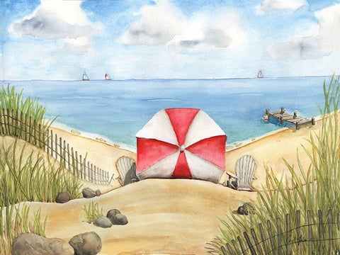 Beach Bliss Black Ornate Wood Framed Art Print with Double Matting by Halm, Carol
