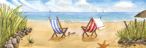Beach For Two Black Ornate Wood Framed Art Print with Double Matting by Halm, Carol