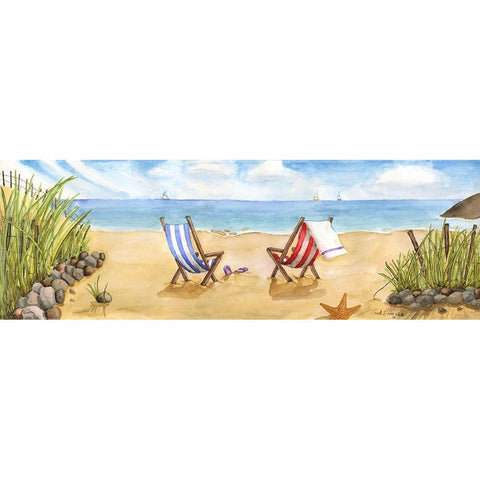 Beach For Two Black Modern Wood Framed Art Print with Double Matting by Halm, Carol