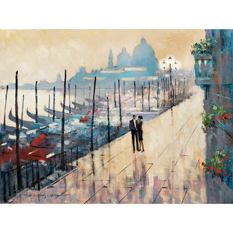 Venice Encounter Black Modern Wood Framed Art Print by Orme, E. Anthony