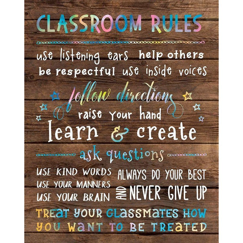 Classroom Rules Black Modern Wood Framed Art Print with Double Matting by CAD DESIGNS