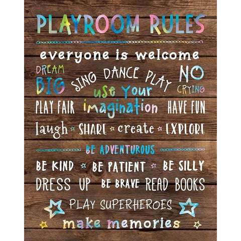 Playroom Rules Black Modern Wood Framed Art Print with Double Matting by CAD DESIGNS