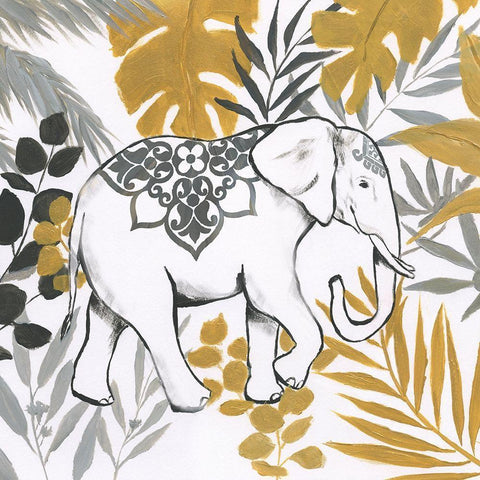Jungle Elephant White Modern Wood Framed Art Print by Nan