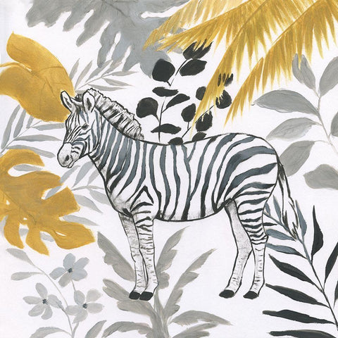 Jungle Zebra Gold Ornate Wood Framed Art Print with Double Matting by Nan