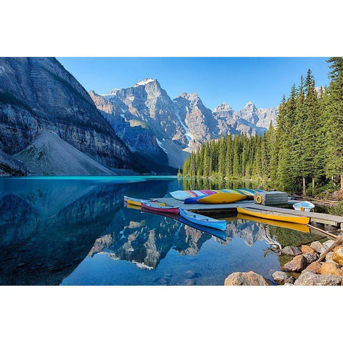 Banff Canoe Dock White Modern Wood Framed Art Print by Delimont, Danita